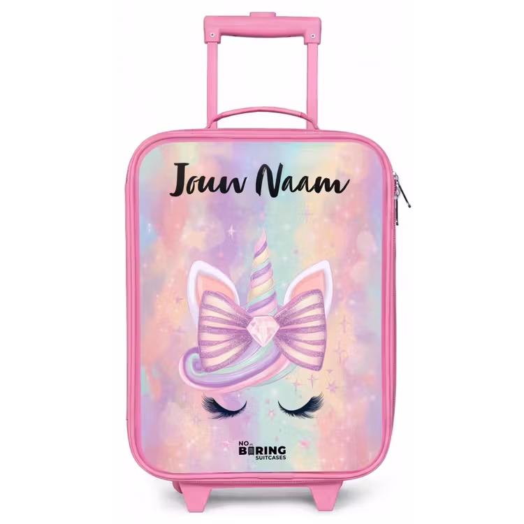 Kinderkoffer met naam - Roze - Eenhoorn - Glitters - Regenboog - Pastel — 1