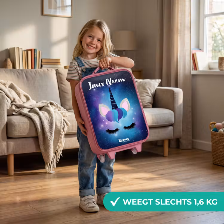 Kinderkoffer met naam - Roze - Eenhoorn - Sterren - Blauw — 2