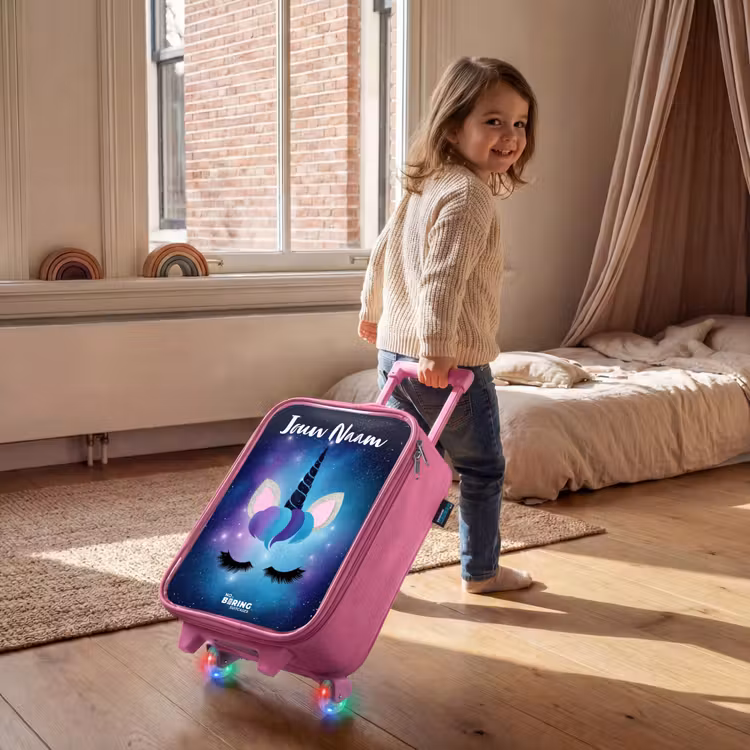 Kinderkoffer met naam - Roze - Eenhoorn - Sterren - Blauw — 3