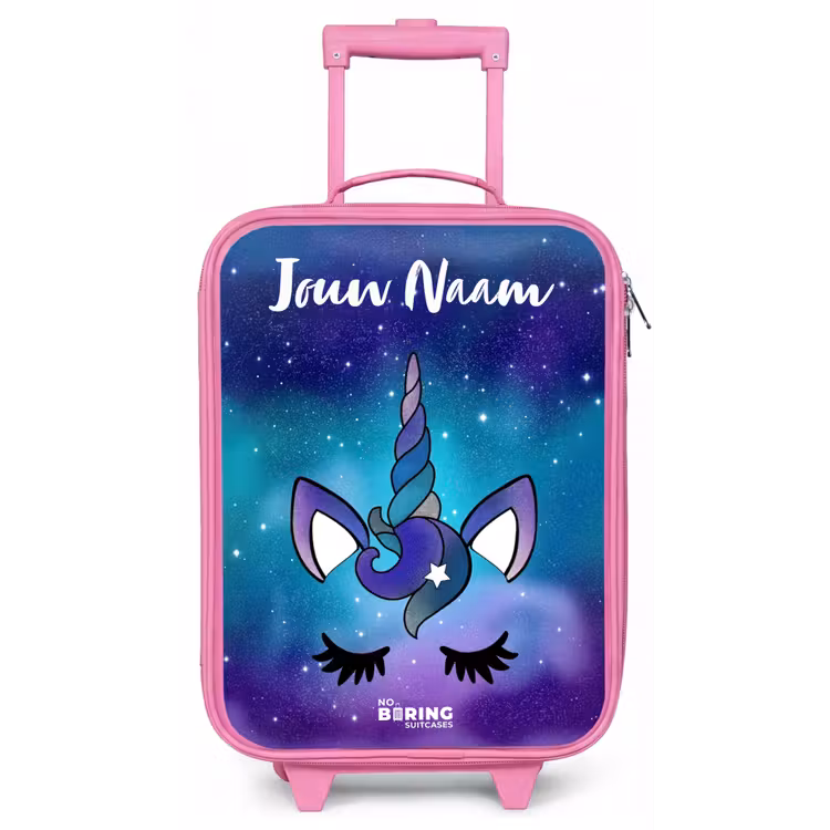 Kinderkoffer met naam - Roze - Eenhoorn - Sterrenhemel - Blauw — 1