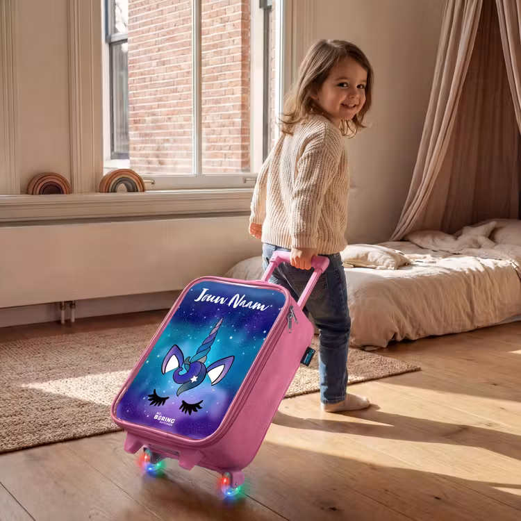 Kinderkoffer met naam - Roze - Eenhoorn - Sterrenhemel - Blauw — 3