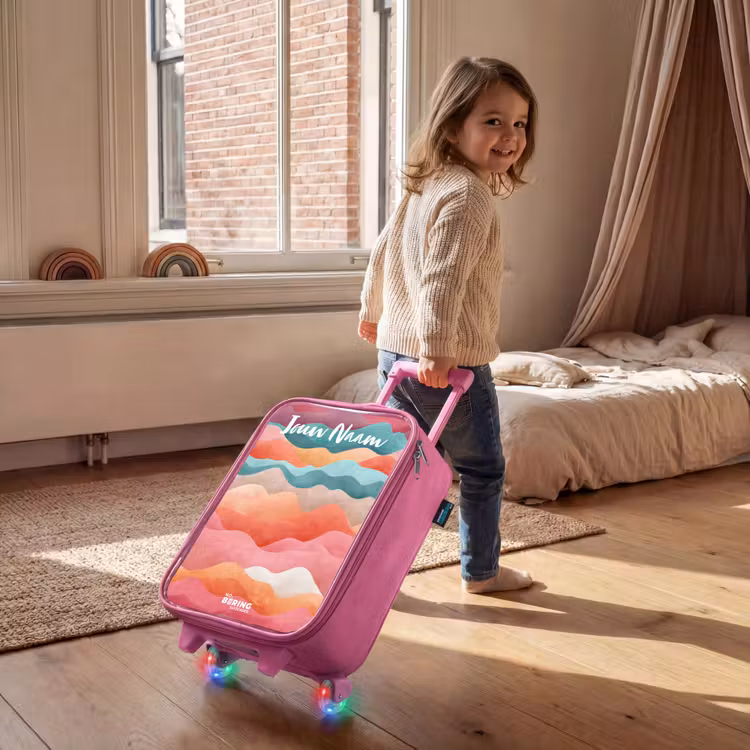 Kinderkoffer met naam - Roze - Golven - Kleurrijk - Abstract — 3