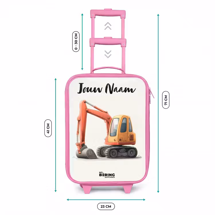 Kinderkoffer met naam - Roze - Graafmachine - Getekend - Oranje — 5