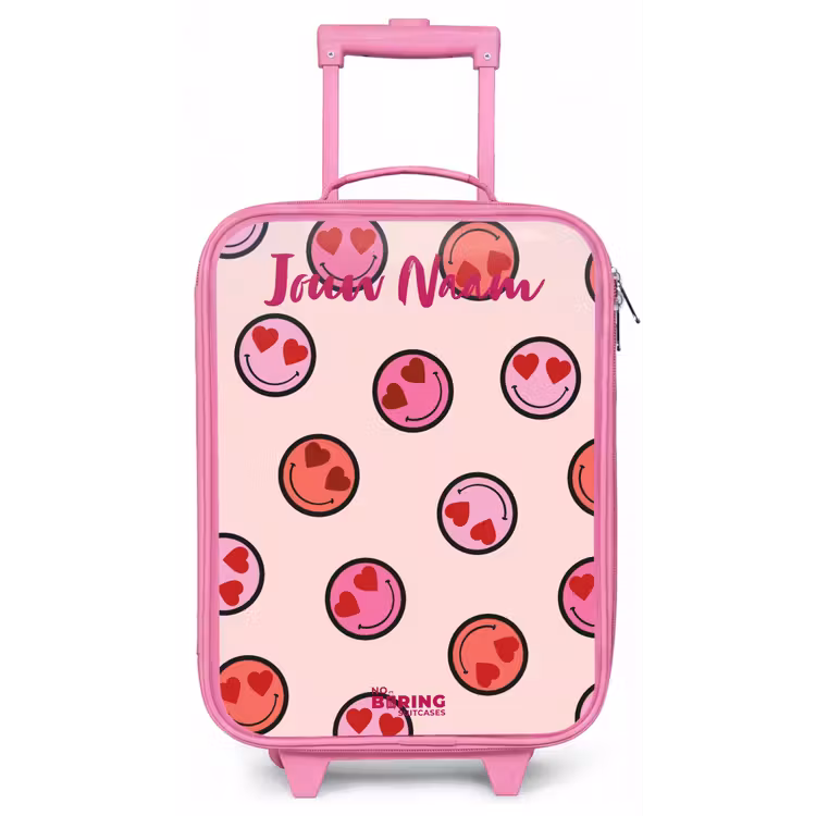 Kinderkoffer met naam - Roze - Hartje - Smiley - Patroon — 1