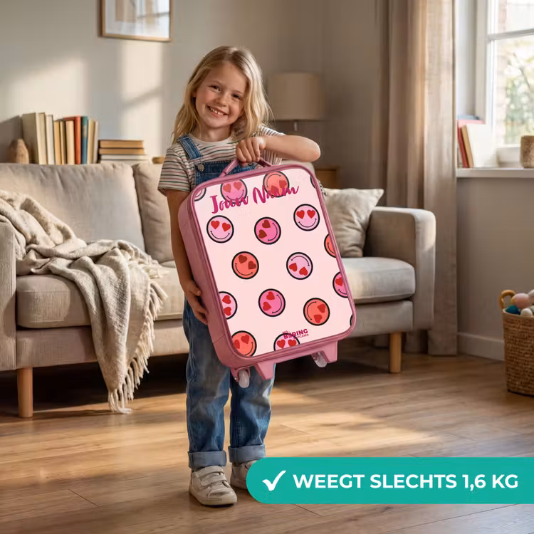 Kinderkoffer met naam - Roze - Hartje - Smiley - Patroon — 2
