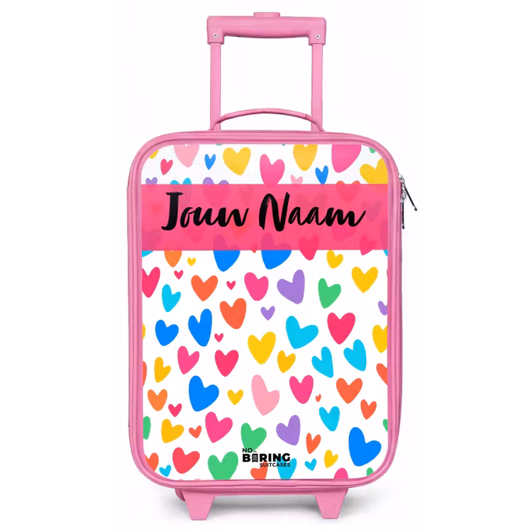Kinderkoffer met naam - Roze - Hartjes - Kleurrijk - Patroon — 1