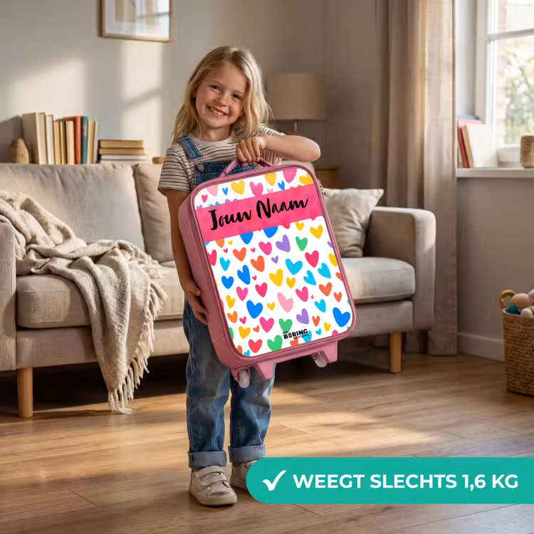Kinderkoffer met naam - Roze - Hartjes - Kleurrijk - Patroon — 2