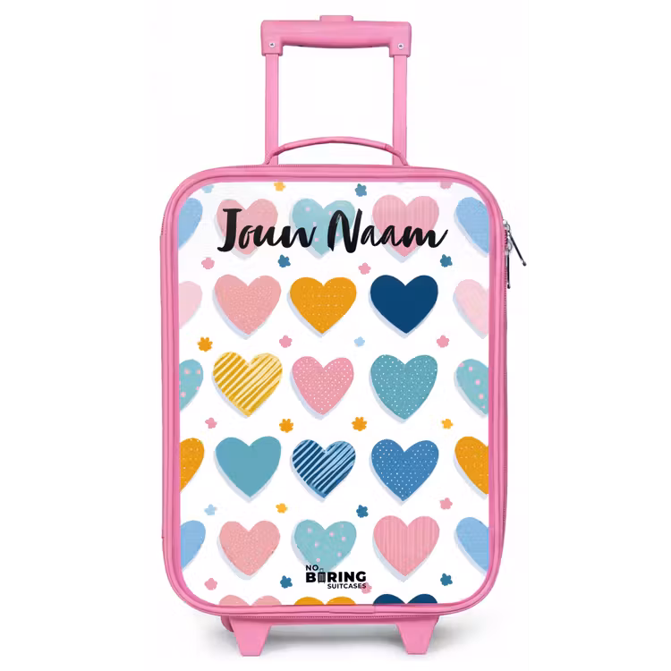 Kinderkoffer met naam - Roze - Hartjes - Pastel - Patroon — 1