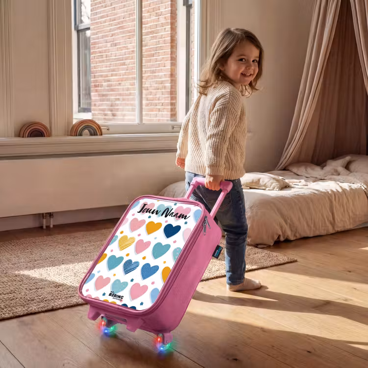 Kinderkoffer met naam - Roze - Hartjes - Pastel - Patroon — 3