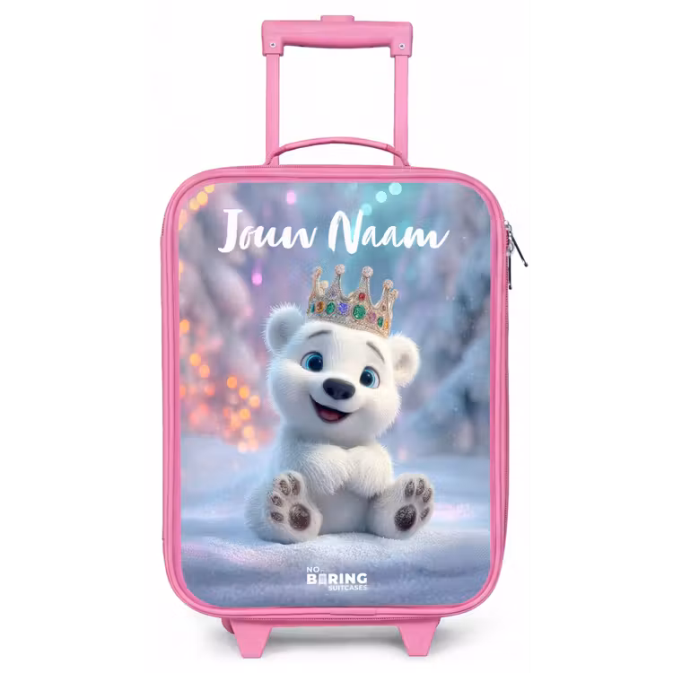 Kinderkoffer met naam - Roze - Ijsbeer - Kroon - Winter — 1