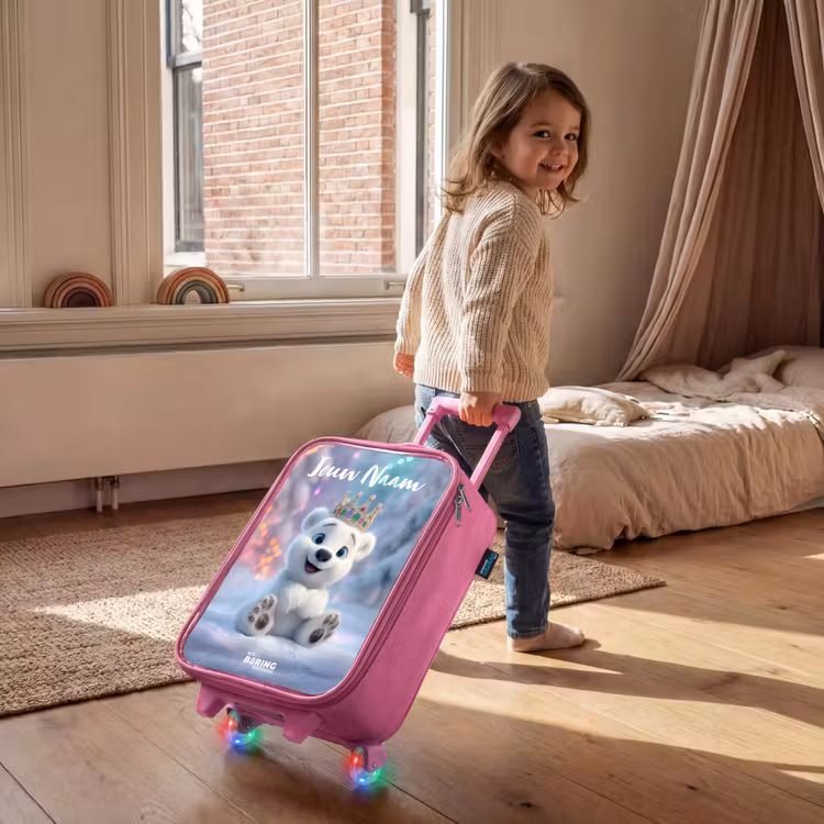 Kinderkoffer met naam - Roze - Ijsbeer - Kroon - Winter — 3