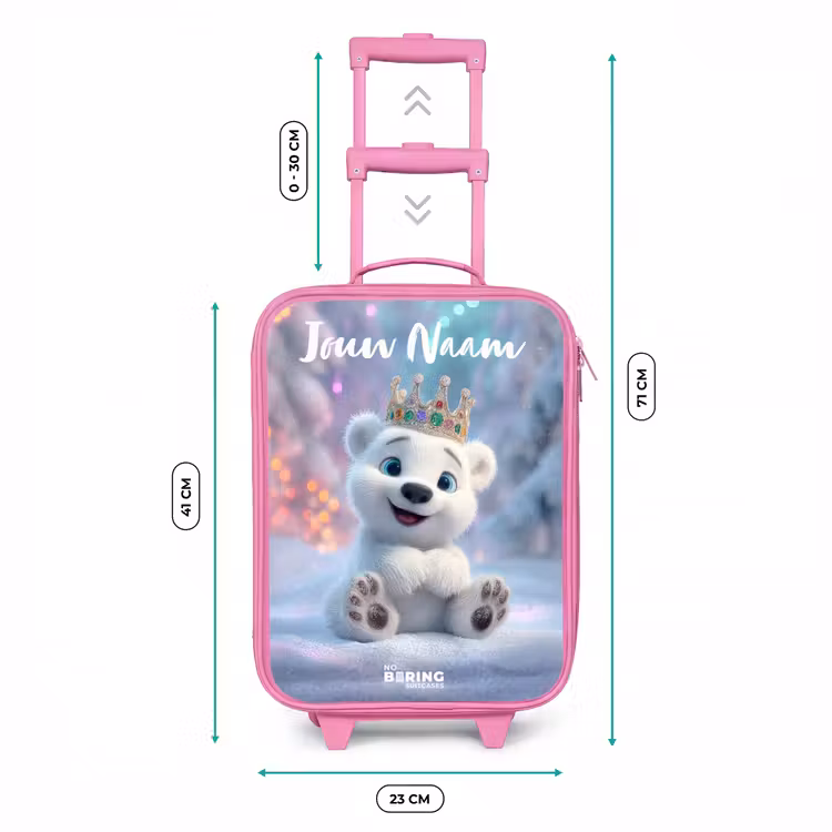 Kinderkoffer met naam - Roze - Ijsbeer - Kroon - Winter — 5