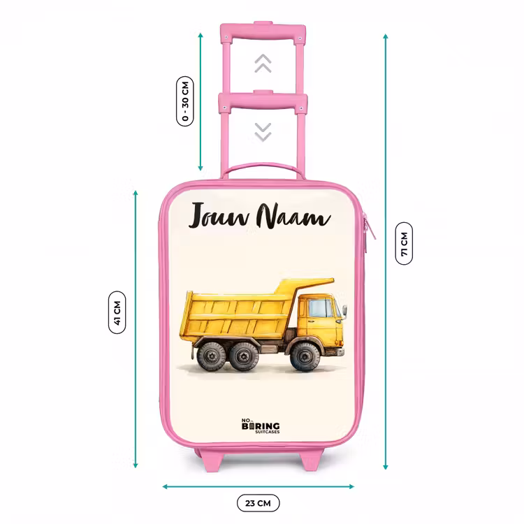 Kinderkoffer met naam - Roze - Kiepwagen - Getekend - Geel — 5