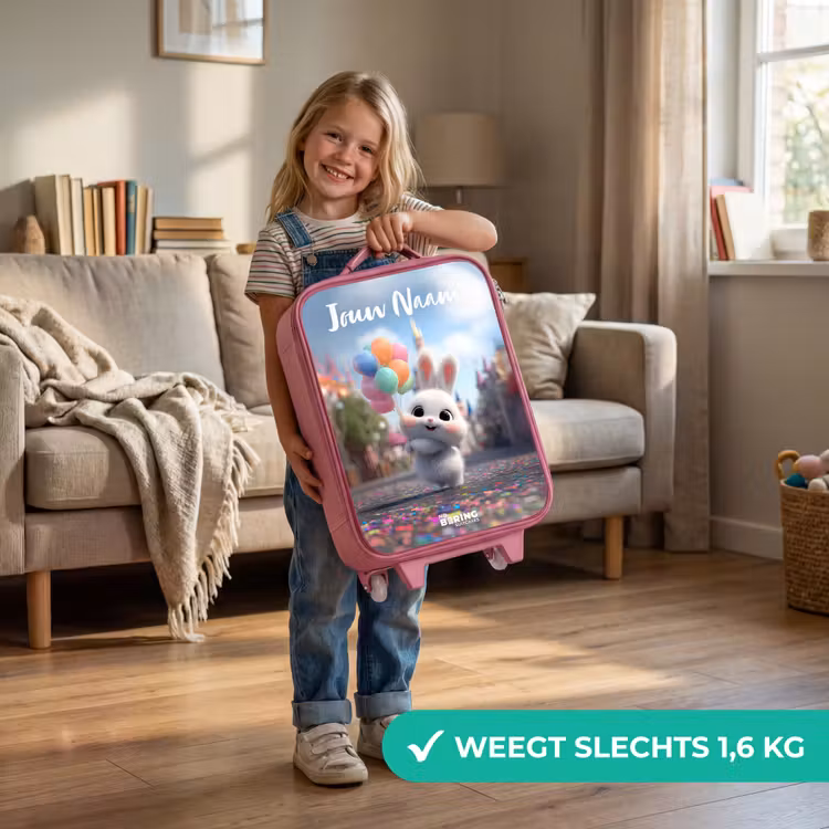 Kinderkoffer met naam - Roze - konijn - Ballonnen — 2