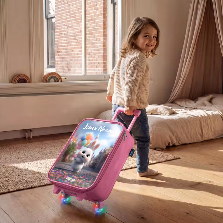 Kinderkoffer met naam - Roze - konijn - Ballonnen — 3