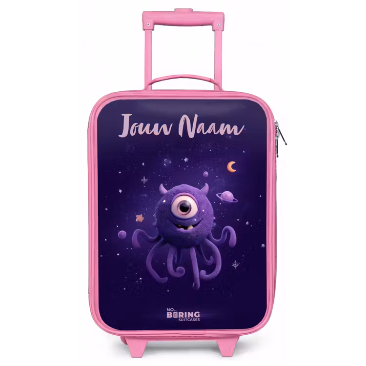 Kinderkoffer met naam - Roze - Kosmisch tentakelmonster — 1