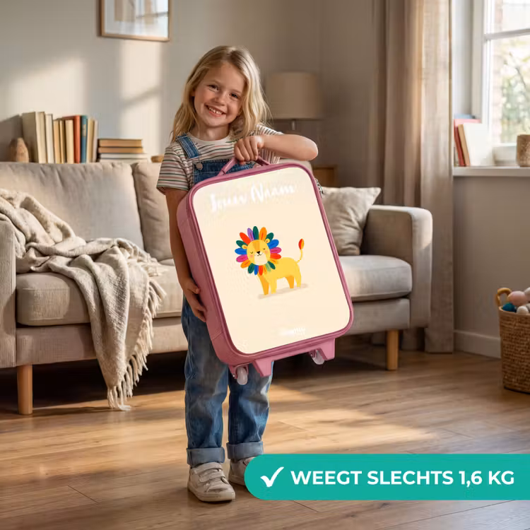 Kinderkoffer met naam - Roze - Leeuw - Manen - Kleurrijk — 2