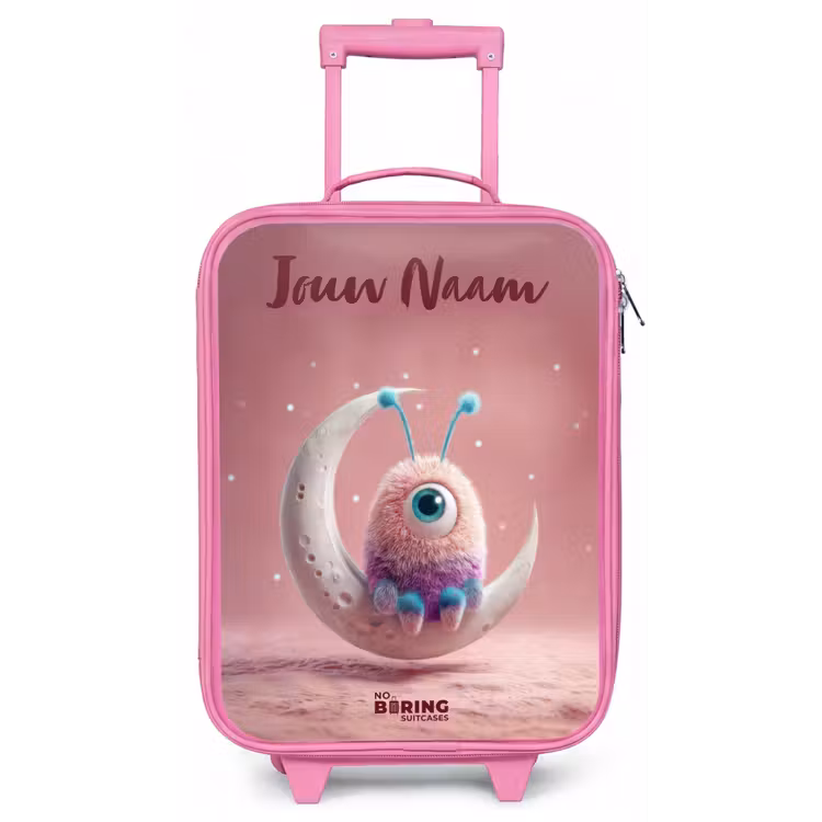 Kinderkoffer met naam - Roze - Maanwip met Pluizig Wezentje — 1