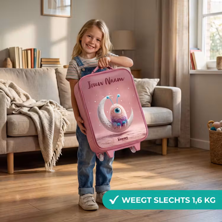 Kinderkoffer met naam - Roze - Maanwip met Pluizig Wezentje — 2