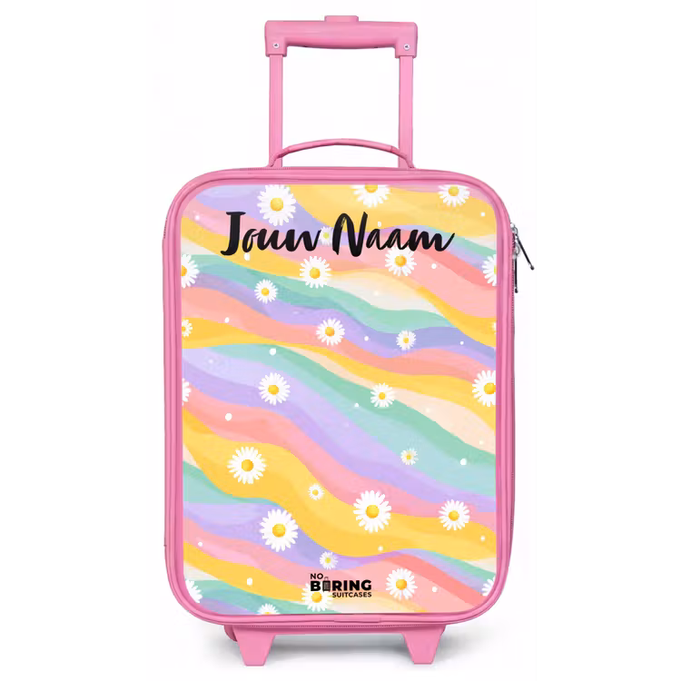 Kinderkoffer met naam - Roze - Madeliefjes - Kleurrijk - Pastel — 1