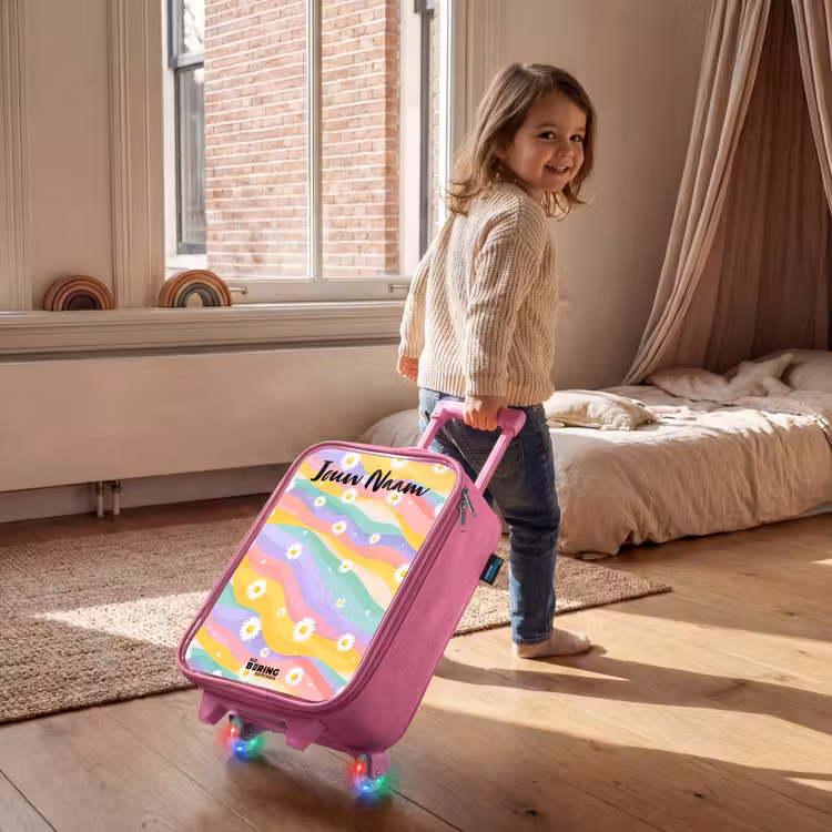Kinderkoffer met naam - Roze - Madeliefjes - Kleurrijk - Pastel — 3