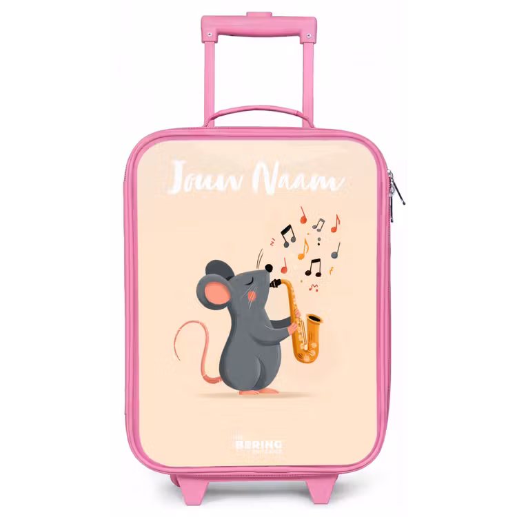 Kinderkoffer met naam - Roze - Muis - Saxofoon - Muziek — 1