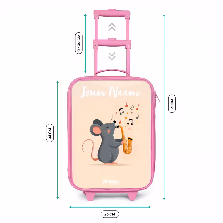 Kinderkoffer met naam - Roze - Muis - Saxofoon - Muziek — 5