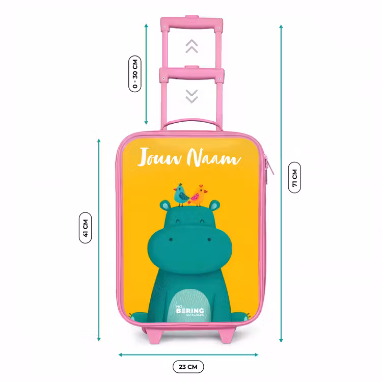 Kinderkoffer met naam - Roze - Nijlpaard - Vogels - Geel — 5