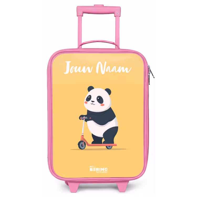 Kinderkoffer met naam - Roze - Panda - Step - Geel — 1