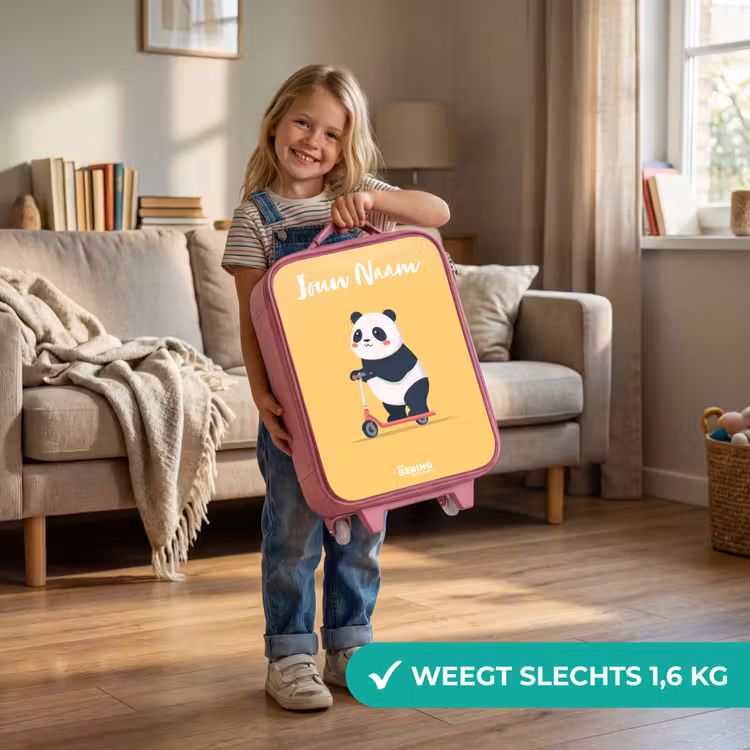 Kinderkoffer met naam - Roze - Panda - Step - Geel — 2