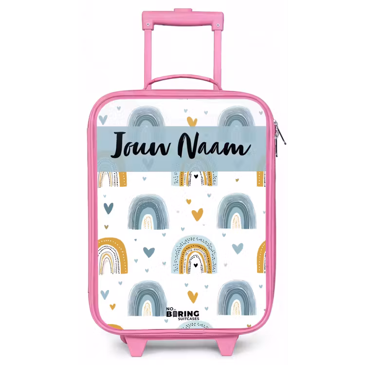 Kinderkoffer met naam - Roze - Patroon - Regenboog - Hartjes — 1