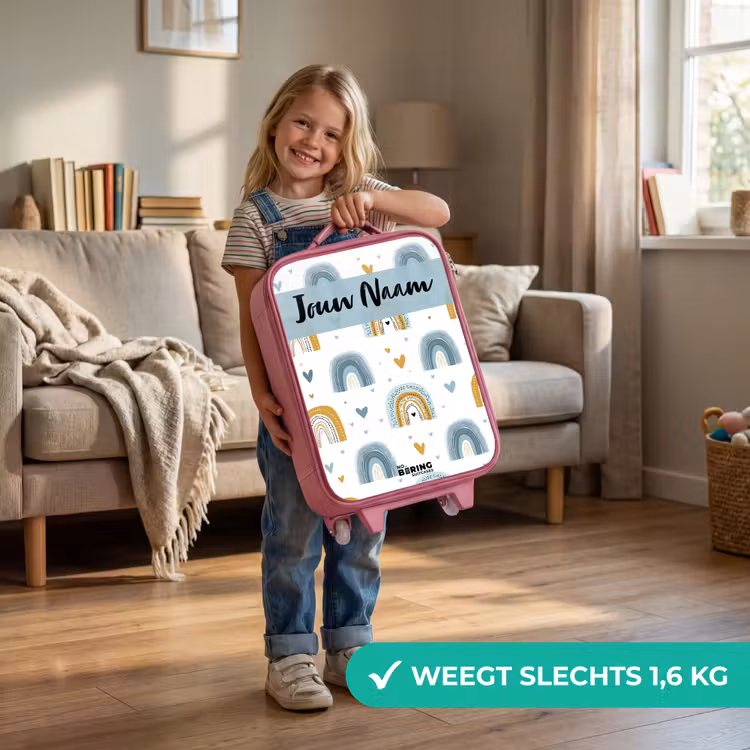 Kinderkoffer met naam - Roze - Patroon - Regenboog - Hartjes — 2