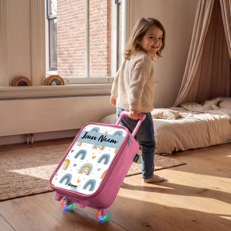 Kinderkoffer met naam - Roze - Patroon - Regenboog - Hartjes — 3