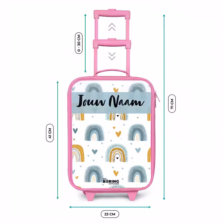 Kinderkoffer met naam - Roze - Patroon - Regenboog - Hartjes — 5