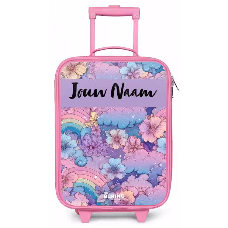 Kinderkoffer met naam - Roze - Regenbogen - Bloemen - Kleurrijk — 1