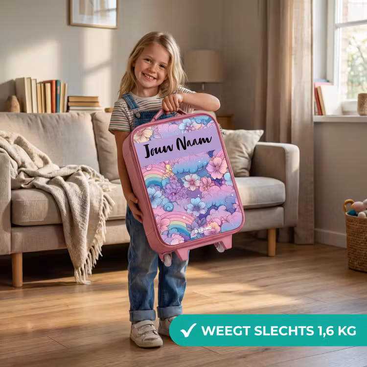 Kinderkoffer met naam - Roze - Regenbogen - Bloemen - Kleurrijk — 2