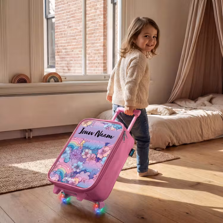 Kinderkoffer met naam - Roze - Regenbogen - Bloemen - Kleurrijk — 3
