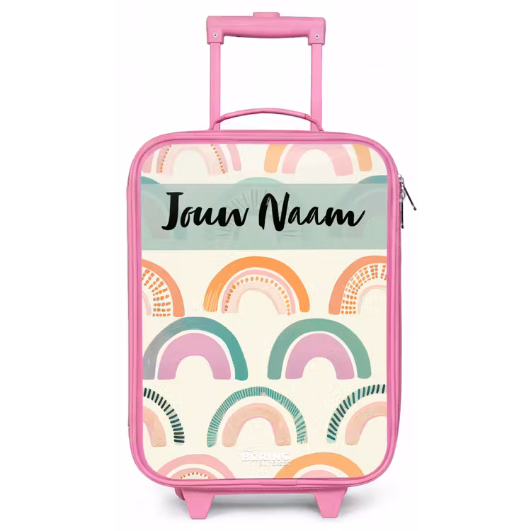Kinderkoffer met naam - Roze - Regenboog - Pastel - Patroon — 1