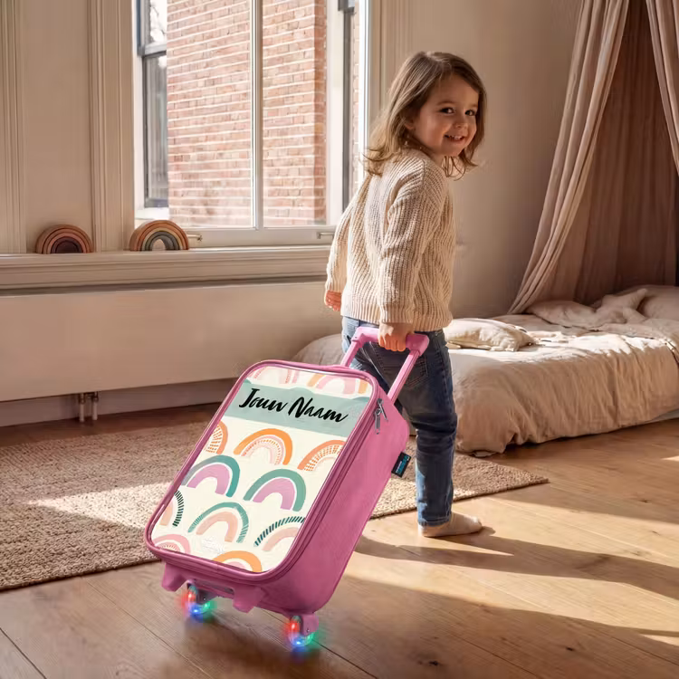 Kinderkoffer met naam - Roze - Regenboog - Pastel - Patroon — 3