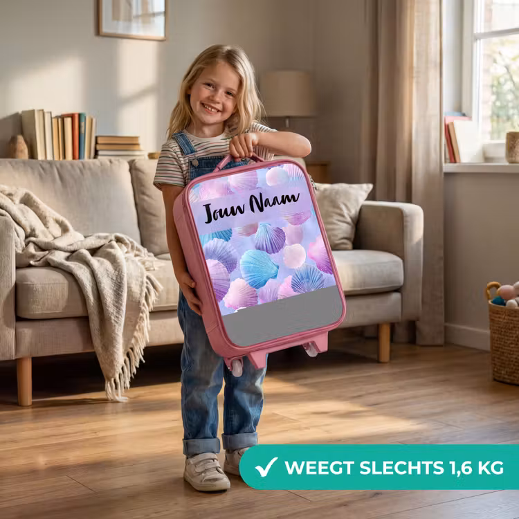 Kinderkoffer met naam - Roze - Schelpen - Paars - Blauw - Patroon — 2
