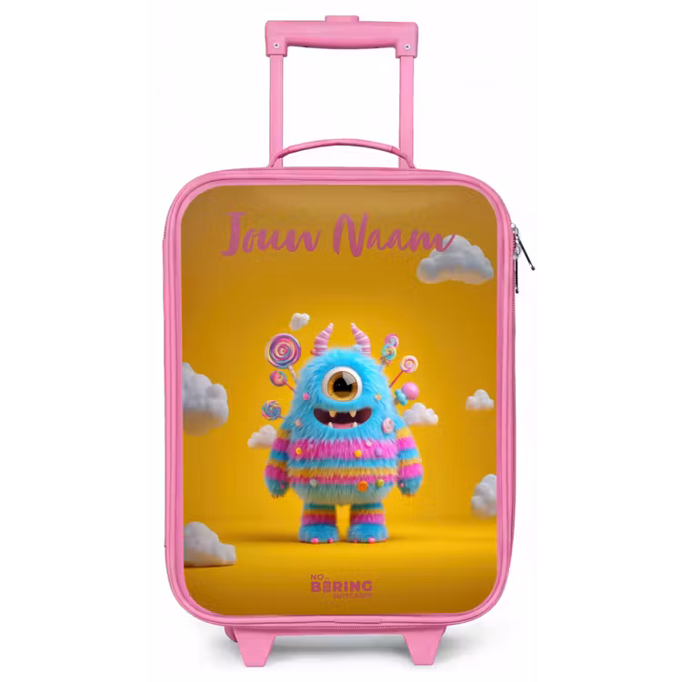 Kinderkoffer met naam - Roze - Snoep - Monster - Regenboog — 1