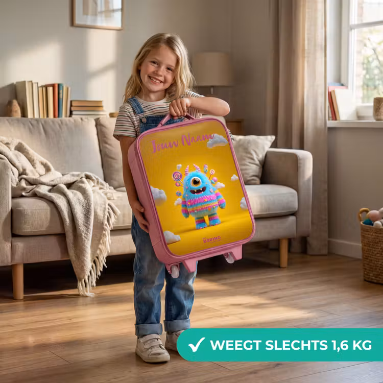 Kinderkoffer met naam - Roze - Snoep - Monster - Regenboog — 2
