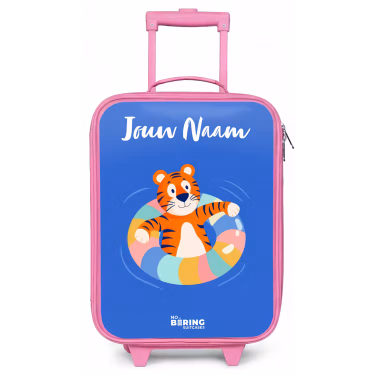 Kinderkoffer met naam - Roze - Tijger - Zwemband - Water — 1