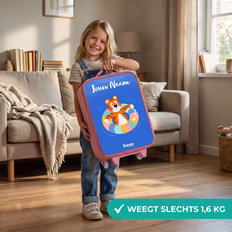 Kinderkoffer met naam - Roze - Tijger - Zwemband - Water — 2