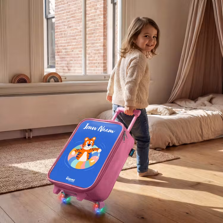 Kinderkoffer met naam - Roze - Tijger - Zwemband - Water — 3