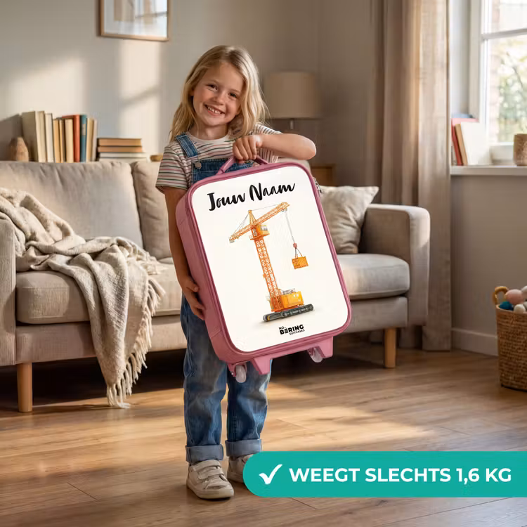 Kinderkoffer met naam - Roze - Torenkraan - Getekend - Oranje — 2