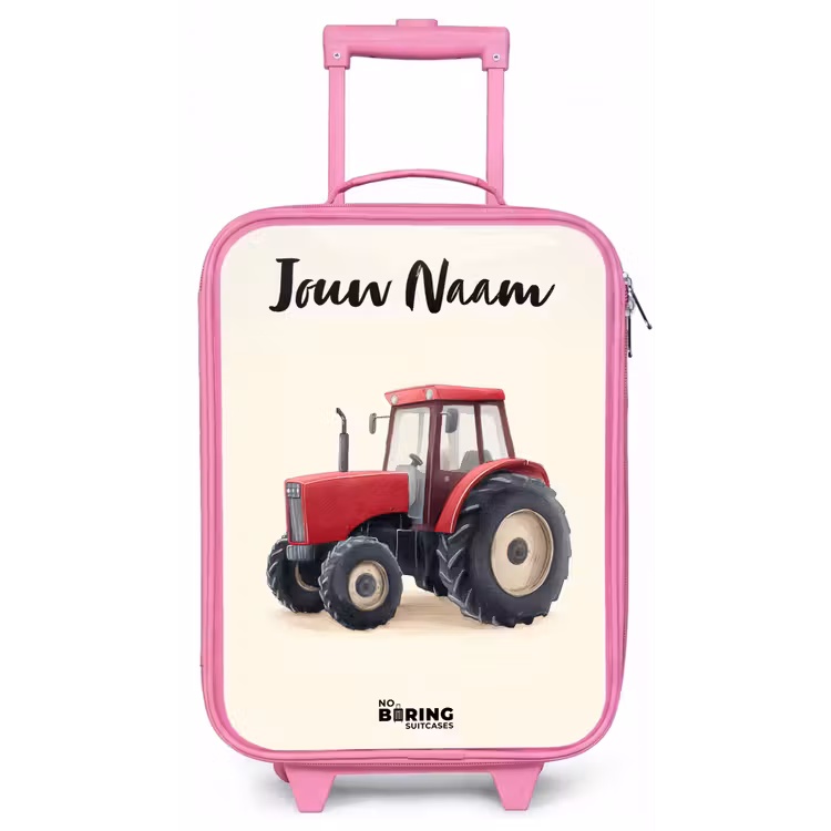 Kinderkoffer met naam - Roze - Tractor - Getekend - Rood — 1