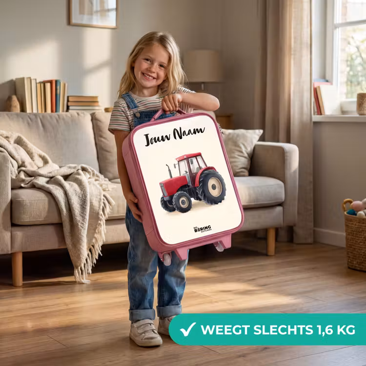 Kinderkoffer met naam - Roze - Tractor - Getekend - Rood — 2