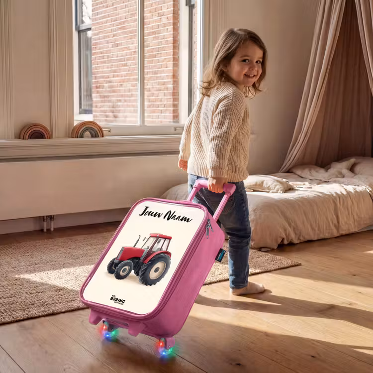 Kinderkoffer met naam - Roze - Tractor - Getekend - Rood — 3