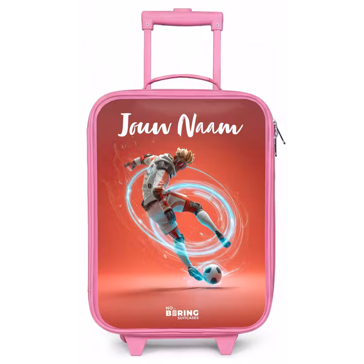 Kinderkoffer met naam - Roze - Voetballer - Bal - Lichtcirkel - Rood — 1